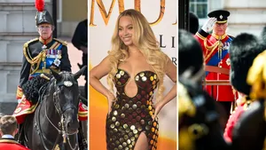 Drieluik foto's van links prinses Anne, midden Beyoncén en rechts koning Charles.