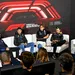 De coureurs van de Formule 1 bij een persconferentie. De discussie over de snelste ronde laaide in dit weekend weer op.