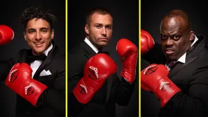Persfoto's van Boer Ayoub, Dave Roelvink en Melvin Manhoef voor Boxing Influencers