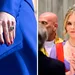 Etiquette rond nagels en nagellak voor royals. – Tweeluik foto's. Links een close-up van de hand van prinses Kate, en rechts prinses Amalia tijdens een staatsbanket.