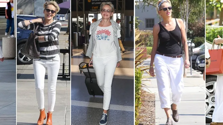 Sharon Stone is dól op haar witte broeken