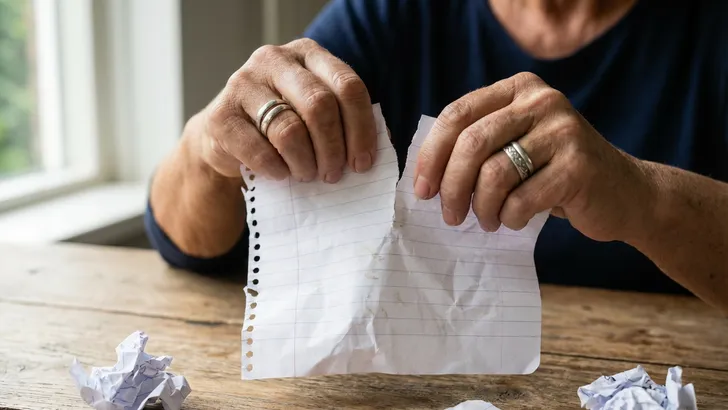 Twee vrouwenhanden verscheuren een vel papier met goede voornemens op Ditch Your New Year's Resolutions Day.