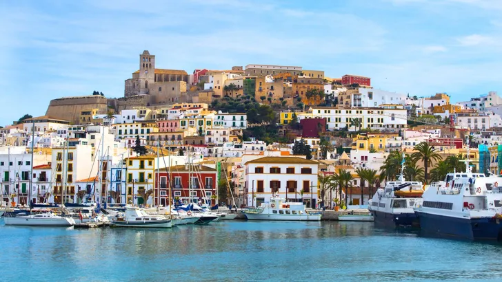 Colorful Ibiza Old Town Buildings and Port