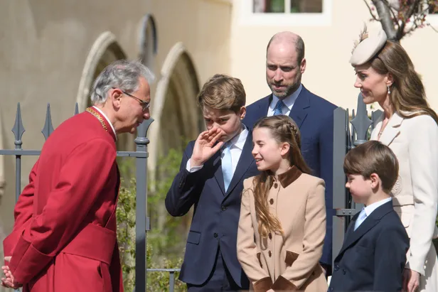 Prins William, prinses Kate, prins George, prinses Charlotte en prins Louis arriveren voor de Easter Matins Service, 2026.