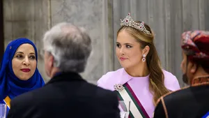 Prinses Amalia met het Mellerio-diadeem tijdens het staatsbanket voor de sultan van Oman, april 2025.