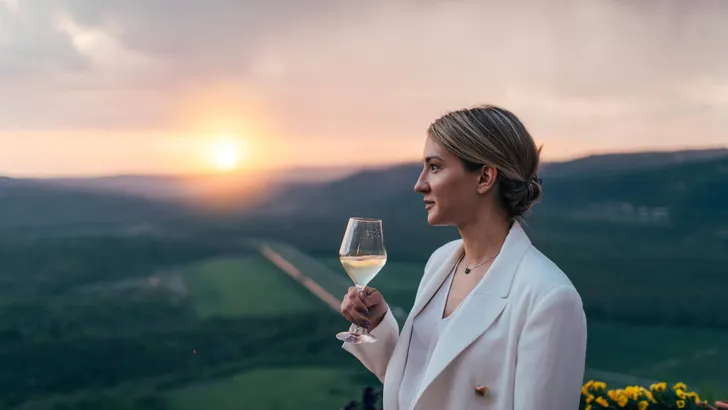 Woman drinking white wine