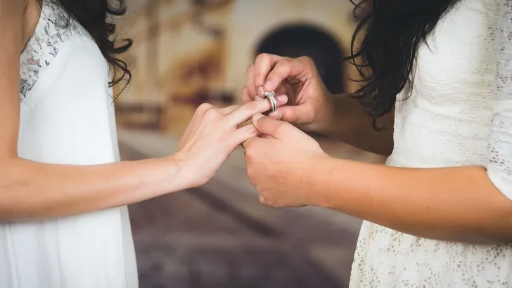 portrait of beautiful lesbian couple wedding