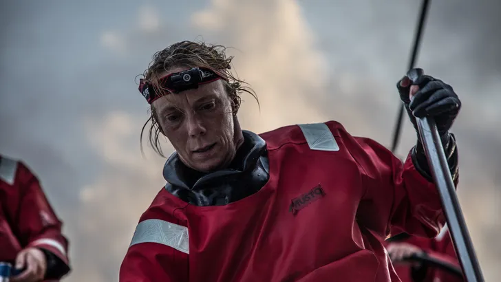 Leg 4, Melbourne to Hong Kong, day 17 Annemieke Bes on board Sun Hung Kai/Scallywag. Photo by Konra…