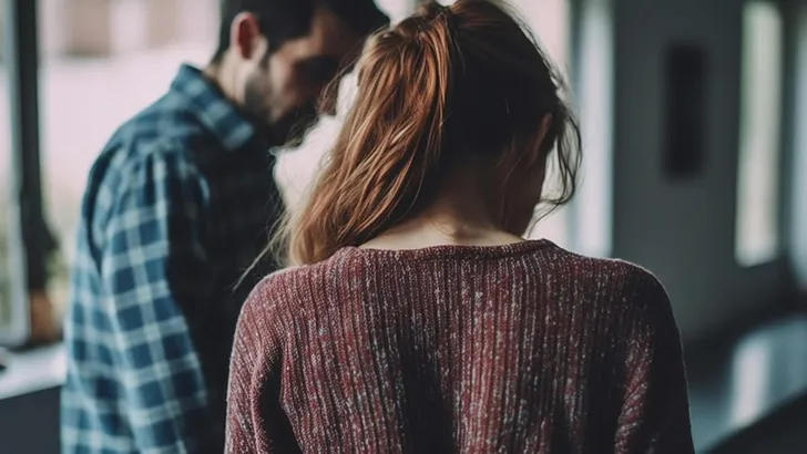 adult man and woman, negative mood and sad or disappointed face expression, problem and worries, fictional happening