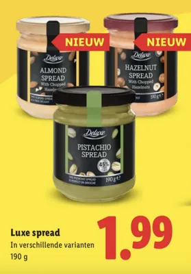 Naast pistache-spread kun je ook kiezen voor amandel- of hazelnootpasta.