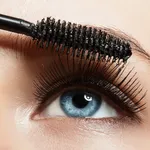 Make-up blue eye with long lashes with black mascara