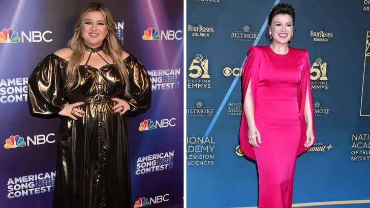 Heel Hollywood hongert: de comeback van skinny – Tweeluik foto's van Kelly Clarkson, links uit 2022 en rechts uit 2024.