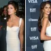 Tweeluik foto's met links Cindy Crawford en Richard Gere in 1993 en rechts Kaia Gerber in dezelfde jurk als moeder Cindy. – Copykids: nepobaby's die looks van hun ouders dragen.