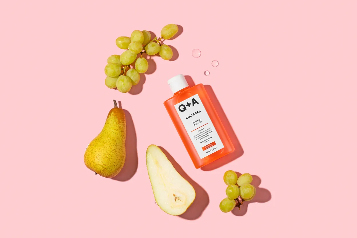 De Q+A Collagen Body Oil heeft een heerlijke geur van Golden Pear en Grape