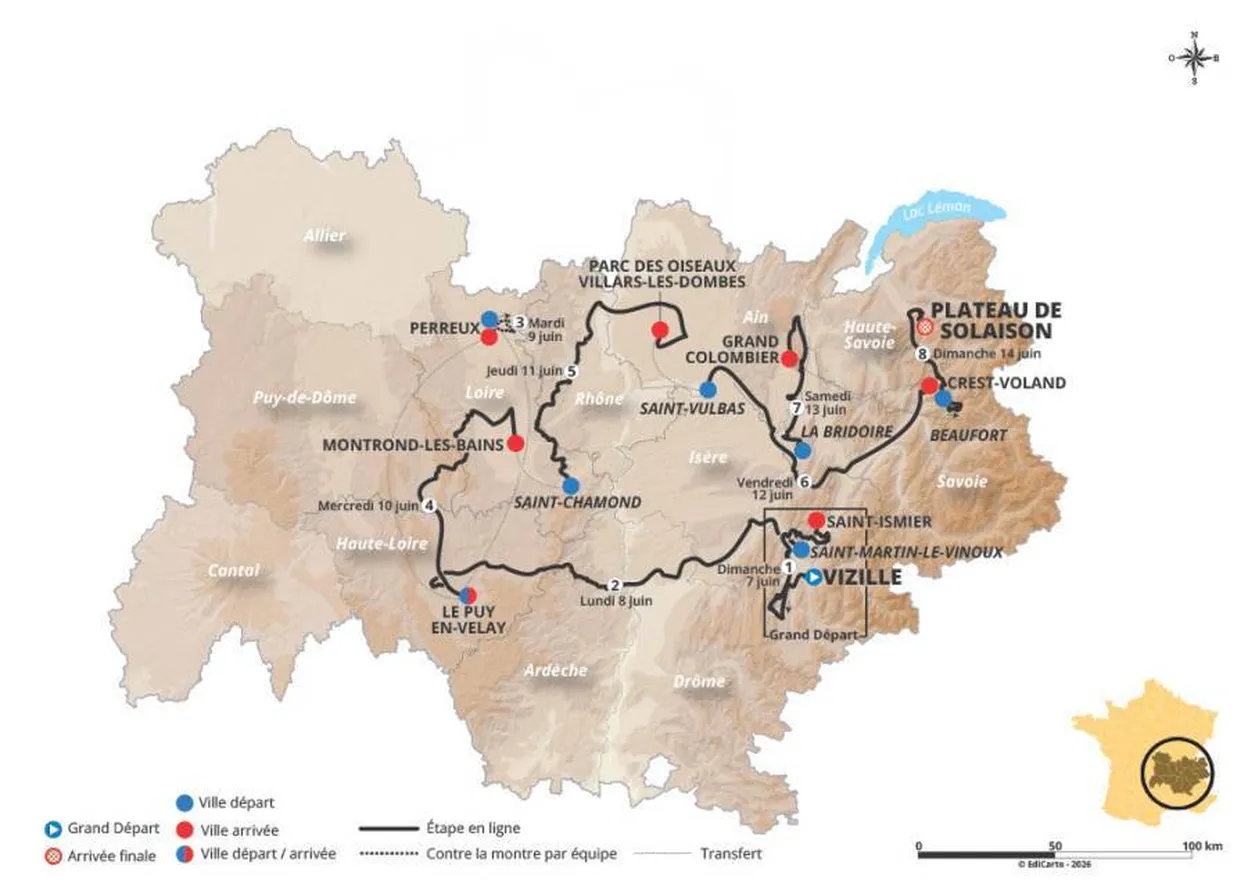 Route Tour Auvergne-Rhône-Alpes 2026