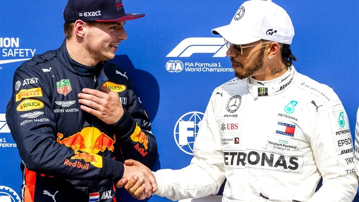 Max Verstappen en Lewis Hamilton