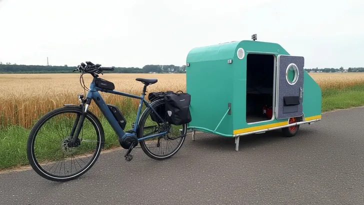 Man bouwt voor 300 euro mini-caravan voor achter elektrische fiets