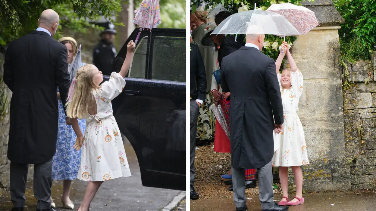 Royal wedding Peter Phillips en Harriet Sperling: Lena Tindall met vader Mike Tindall.