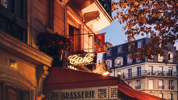 Cafe and brassiere on boulevard in Paris, France