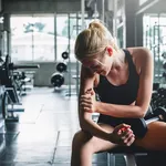 Woman have accident injury and hurt at arms while workout and we