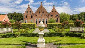 Garden and historic building of the Menkemaborg in Groningen