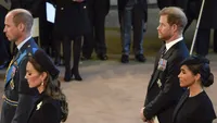 The coffin of Queen Elizabeth II is brought into Westminster Hall