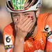 Inge van der Heijden geëmotioneerd na winst op EK veldrijden Middelkerke 2025, in oranje tenue met zand en zweet nog zichtbaar.