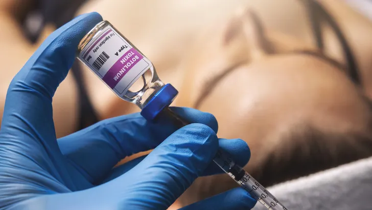 cosmetic injection. filling syringe with botulinum toxin