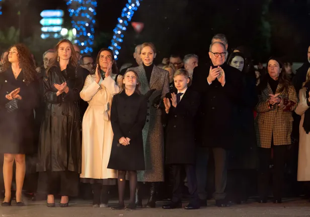 Prinses Charlene, prins Albert, prins Jacques en prinses Gabriella bij de viering van Sainte Dévote, 26 januari 2026.