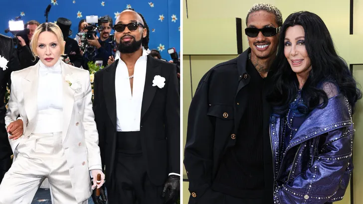 De terugkeer van de toyboy. – Tweeluik foto's met links Madonna en rechts Cher.