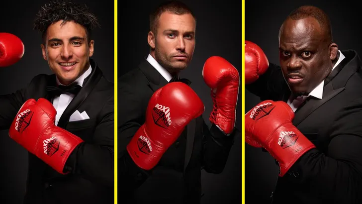 Persfoto's van Boer Ayoub, Dave Roelvink en Melvin Manhoef voor Boxing Influencers