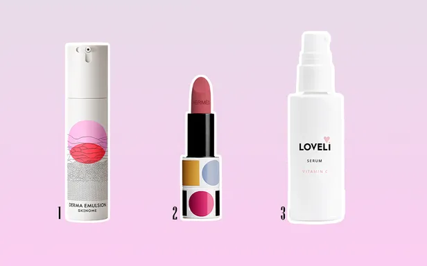 Skinome Derma Emulsion (50 ml), €59 | Hermès Rouge Hermès Limited Edition, €75 | Loveli Serum Vitamine C (30 ml), €30 