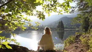 vrouw natuur meer