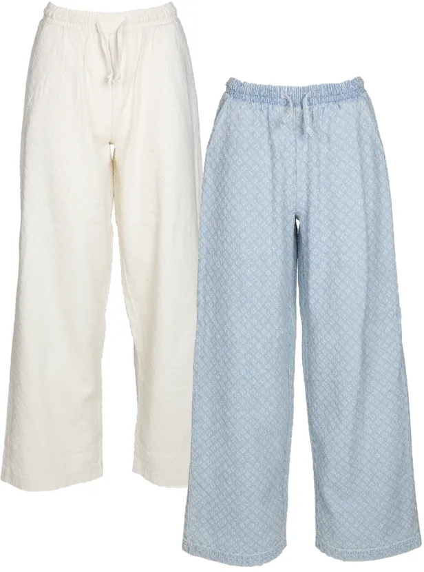 Broek jaquard in wit en blauw - €20,99  van Wibra 