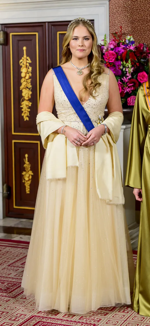 Stralend! Prinses Amalia stal de show in haar glitterende Jenny Packham-jurk.