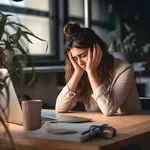 An exhausted woman at work - Depression, stress, axiety and burn out theme