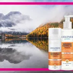 Fabulous Friday: Winactie Celenes by Sweden Sea Buckthorn – Foto van Zweeds landschap met drie producten van Celenes by Sweden over voorgrond geplakt.