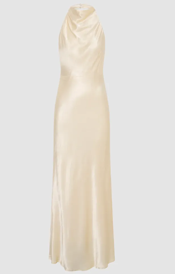 Iridescent Satin Cowl Maxi Dress - Lemon Sorbet van Meshki - €119