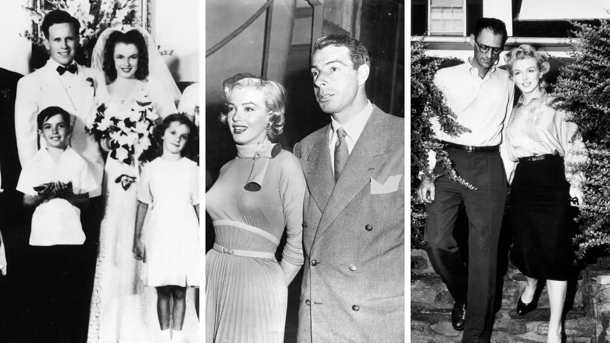 De drie huwelijken van Marilyn Monroe: buurjongen Jim Dougherty, honkbalspeler Joe DiMaggio, en schrijver Arthur Miller.