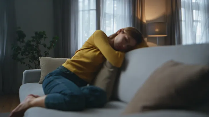 Vrouw ligt op bank te slapen