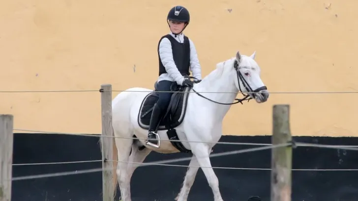 Prinses Isabella te paard, beveiliging rijdt mee