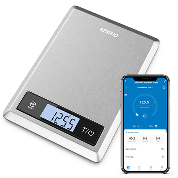 Productfoto ENPHO Smart Nutrition Scale en smartphone.