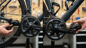 en vergelijkende afbeelding van een Shimano 105, Ultegra en Dura-Ace achterderailleur naast elkaar, met de vraag 'De upgrade: het geld waard?'.
