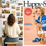 Collage met plaatjes, notitieboek en de nieuwe cover van Happy in Shape met Carolien Spoor