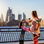 Pregnant woman does her stretching in London