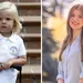 Tweeluik foto's van prinses Sofía van Spanje. Links op driejarige leeftijd, rechts een portret voor haar 18e verjaardag.