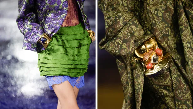 Bij Saint Laurent op de catwalk werd er lekker gestackt en gecombineerd met niet te missen statement-bangles. 