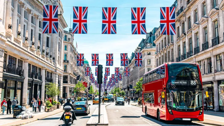 Union Jacks on Oxford Street for the Queen's Platinum Jubilee