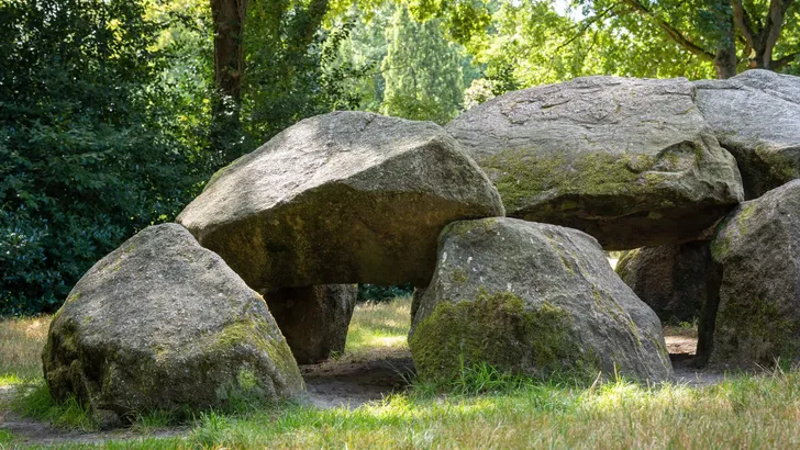 Detail of ancient Dolmen D18, called "hunebed" in dutch, in te village of Rolde, Province Drenthe, The Netherlands