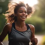 Cheerful black woman with curly hair